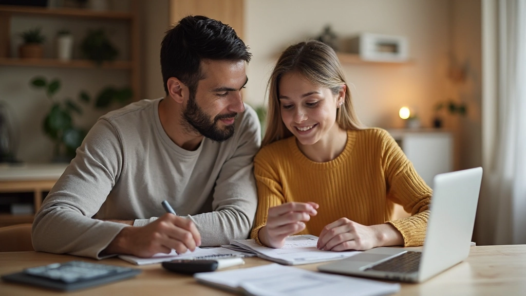 Финансовое планирование семьи за столом с документами и калькулятором