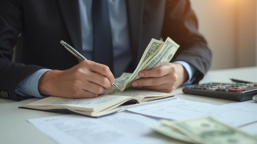 Стопка денег и записи о накоплениях денег